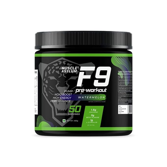 Muscle Asylum F9 Pre Workout | 50 Servings | BCAA | Energy and Focus | Watermelon