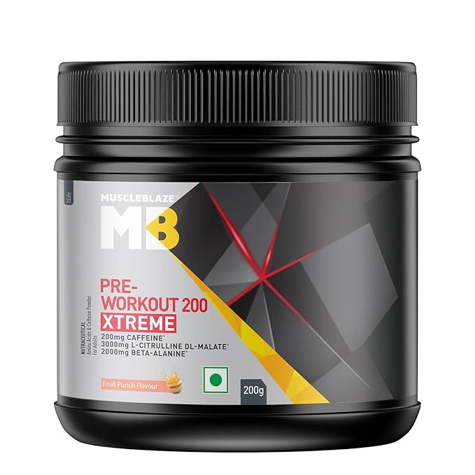MuscleBlaze Pre-Workout 200 Xtreme | 200mg Caffeine | 2000mg Beta-Alanine | 3000mg Citrulline | Endurance