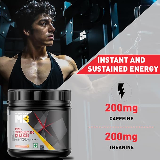 MuscleBlaze Pre-Workout 200 Xtreme | 200mg Caffeine | 2000mg Beta-Alanine | 3000mg Citrulline | Endurance