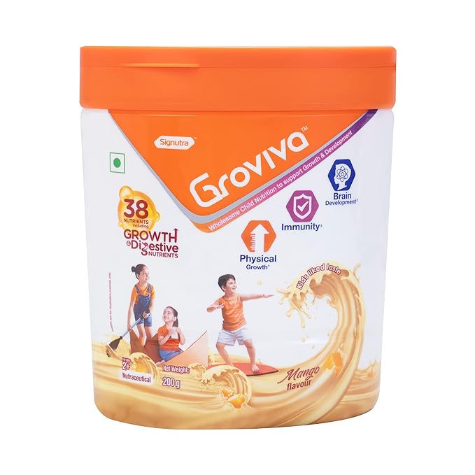 Groviva Customized Health & Nutrition Drink for Kids, Mango Flavour (Jar)