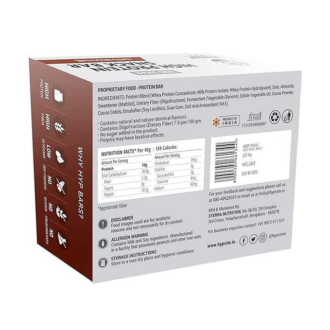 HYP Sugarfree Protein Bar, Oats Brownie (Pack of 6)