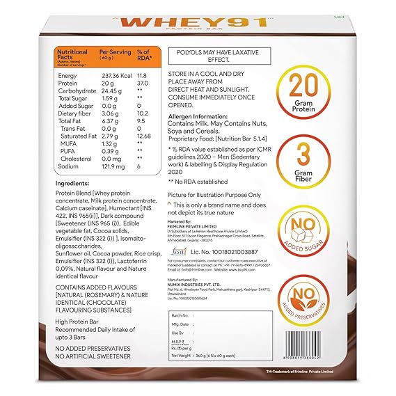 Whey91 Choco Fudge Protein Bar (Pack of 6)