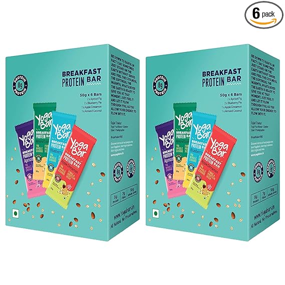 Yogabar Breakfast Protein Variety, Box of 6 Bars (Pack of 2)