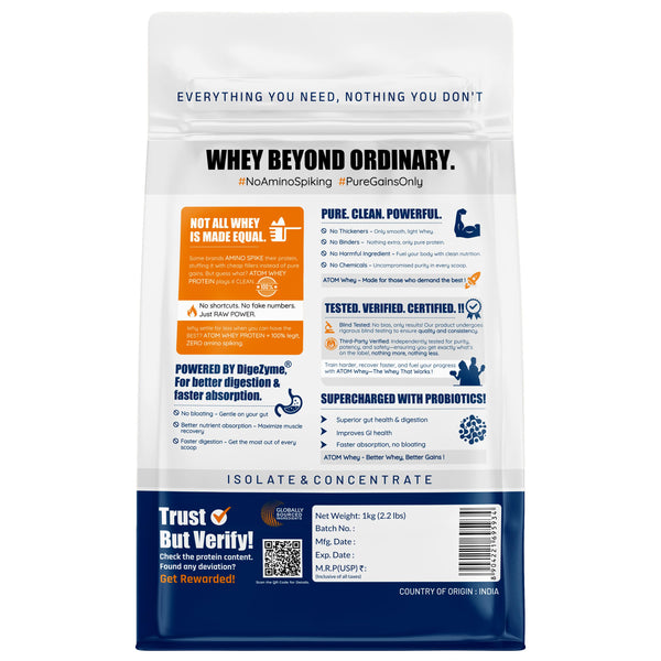 AS-IT-IS ATOM Whey Protein | Isolate and Concentrate Blend | 27g Protein per 36g Scoop | Digestive Enzymes | Muscle Growth | Banana Fusion