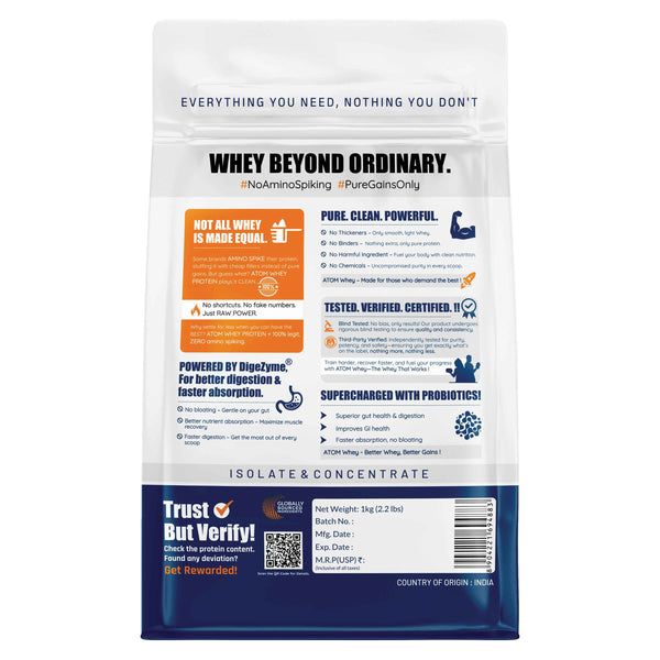 AS-IT-IS ATOM Whey Protein | Isolate and Concentrate Blend | 27g Protein per 36g Scoop | Digestive Enzymes | Muscle Growth | Classic Red Velvet
