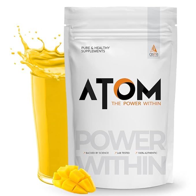 AS-IT-IS ATOM Whey Protein | Isolate and Concentrate Blend | 27g Protein per 36g Scoop | Digestive Enzymes | Muscle Growth | Mango Fusion