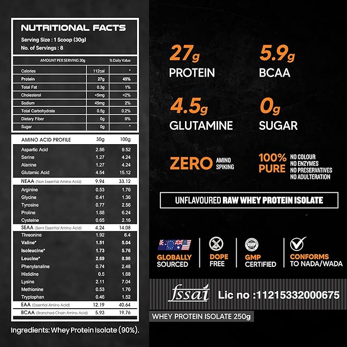 AS-IT-IS Whey Protein Isolate 90% | 27g Protein | 5.9g BCAA | Lean Cuts | Unflavoured