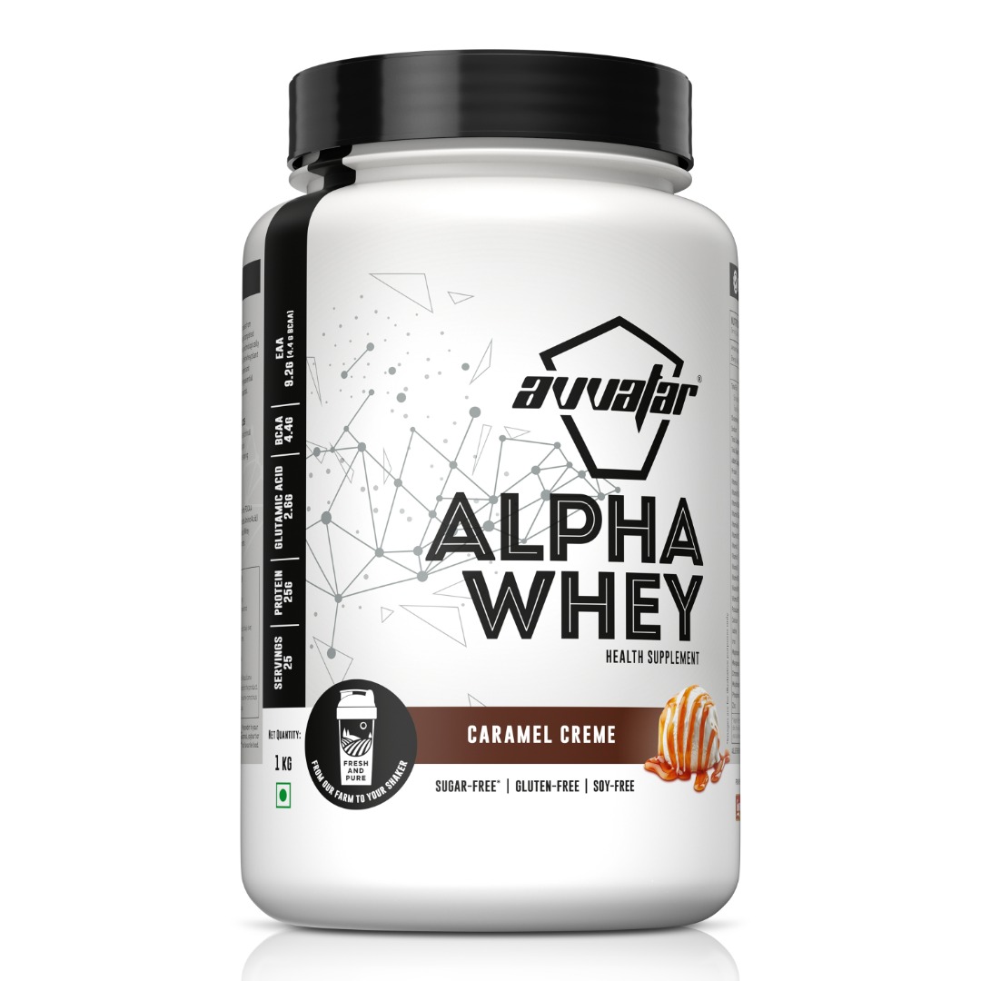 Avvatar Alpha Whey Protein | Isolate and Concentrate Blend | 27g Protein | Fresh Cow Milk | Lean Muscle | Caramel Creme