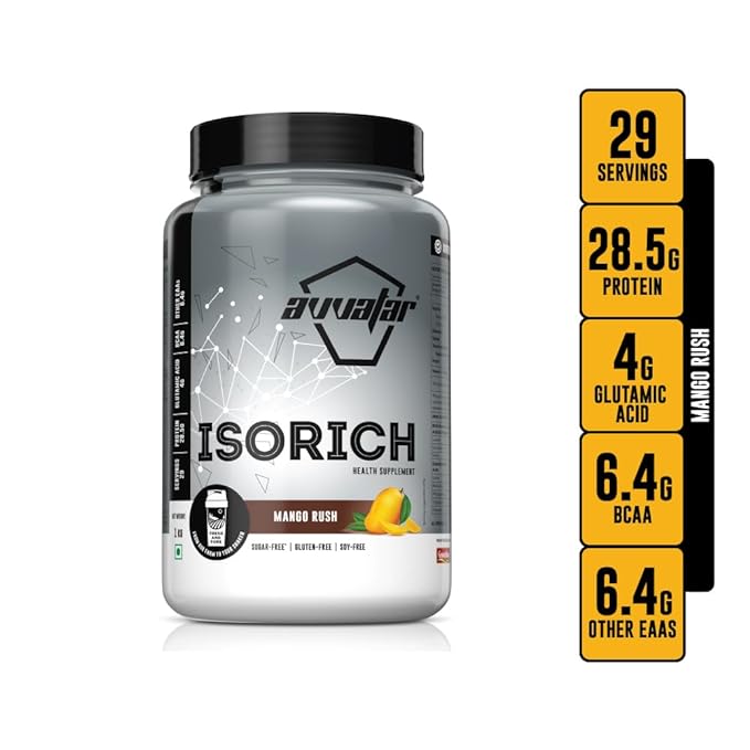 Avvatar Isorich Protein | 100% Whey Isolate | 28.5g Protein | Fresh Cow Milk | Lean Muscle | Mango Rush