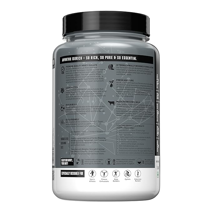 Avvatar Isorich Protein | 100% Whey Isolate | 28.5g Protein | Fresh Cow Milk | Lean Muscle | Mango Rush