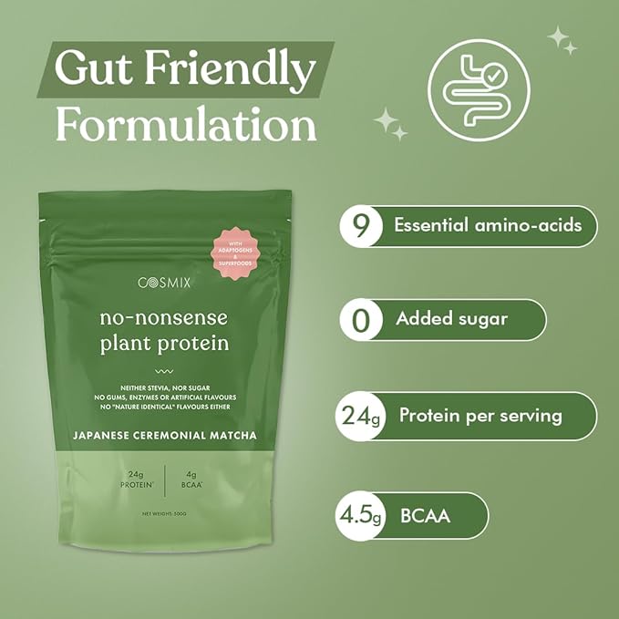 Cosmix No Nonsense Organic Plant Protein | 24g Protein | Rice and Pea Isolate | Vegan | Gluten-Free