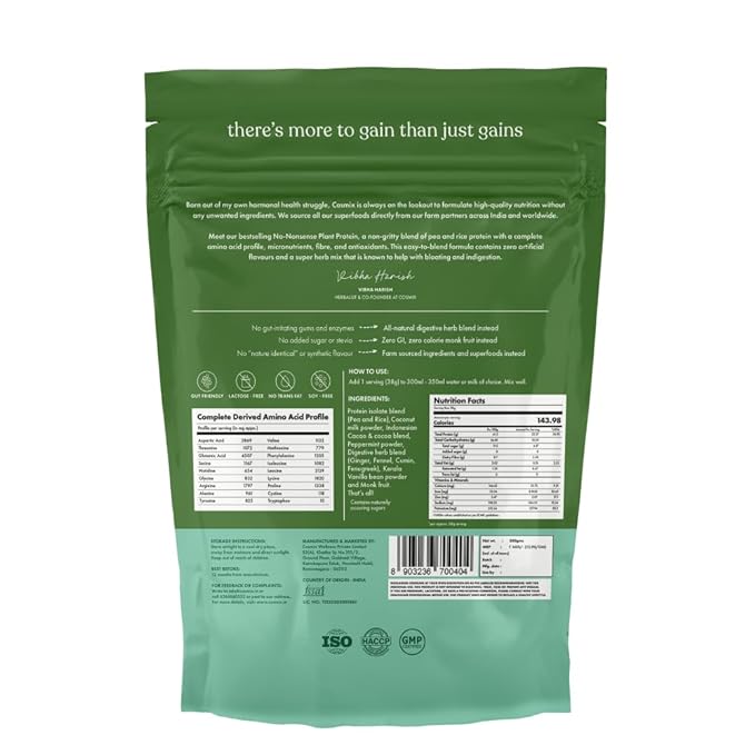 Cosmix No Nonsense Organic Plant Protein | 24g Protein | Rice and Pea Isolate | Vegan | Gluten-Free