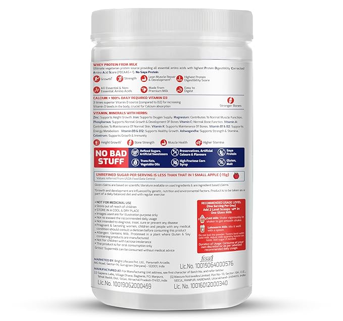 Gritzo SuperMilk Height | 13 Plus Years Boys | 15g Protein | Calcium D3 | 21 Nutrients | Double Chocolate