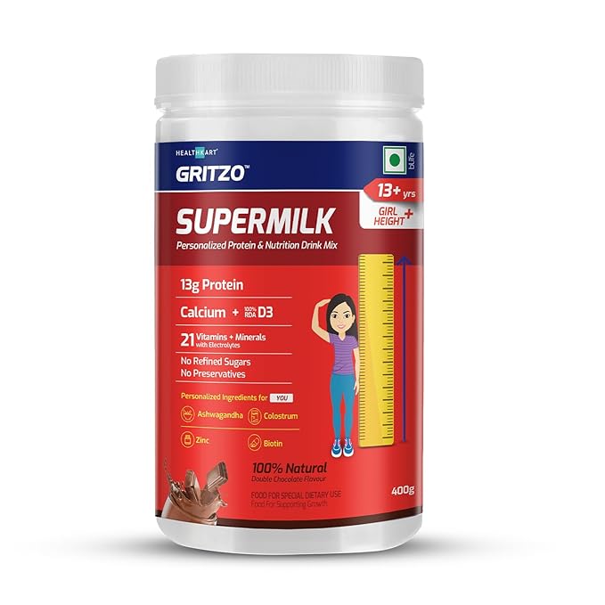 Gritzo SuperMilk Height | 13 Plus Years Girls | Health Drink | Double Chocolate