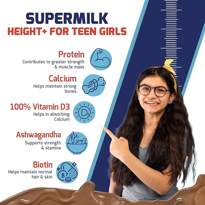 Gritzo SuperMilk Height | 13 Plus Years Girls | Health Drink | Double Chocolate
