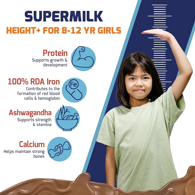 Gritzo SuperMilk Height | 8 to 12 Years Girls | Kids Nutrition | Double Chocolate
