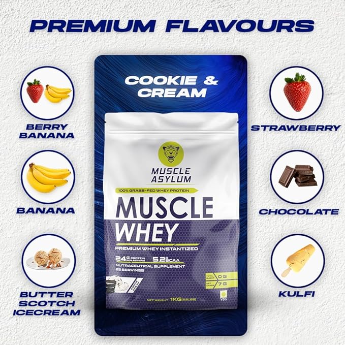 Muscle Asylum Whey 100% Protein | 24g Protein | 5.29g BCAA | Muscle Building | 25 Servings