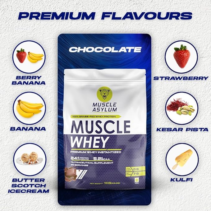 Muscle Asylum Whey 100 Protein | 24g Protein | 5.29g BCAA | Lean Muscle | Double Chocolate