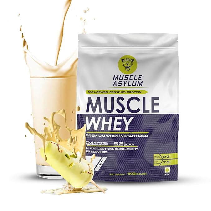 Muscle Asylum Whey 100 Protein | 24g Protein | 5.29g BCAA | Lean Muscle | Kulfi