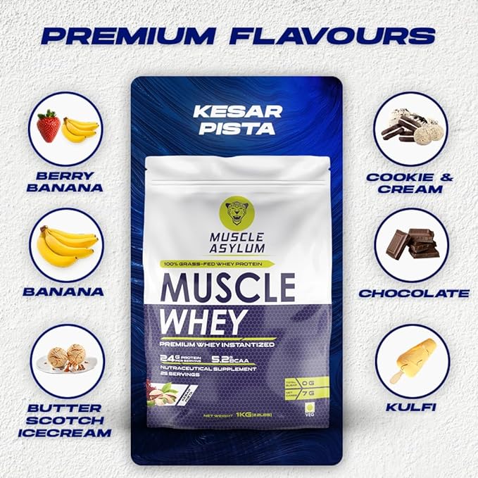 Muscle Asylum Whey 100 Protein | 24g Protein | 5.29g BCAA | Lean Muscle | Kulfi
