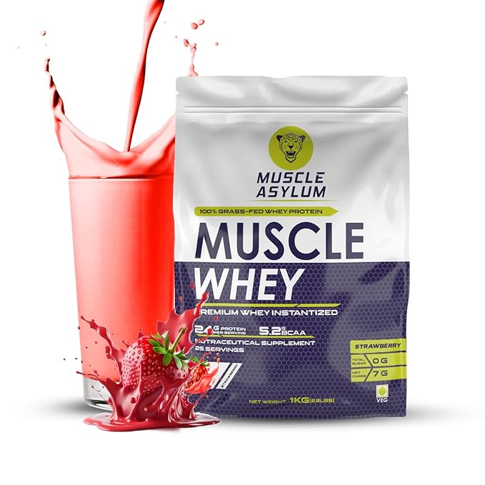 Muscle Asylum Whey 100 Protein | 24g Protein | 5.29g BCAA | Lean Muscle | Strawberry