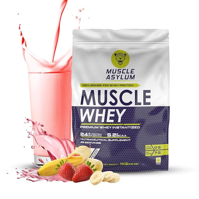 Muscle Asylum Whey 100 Protein | 24g Protein | 5.2g BCAA | Lean Muscle | Berry Banana Milkshake