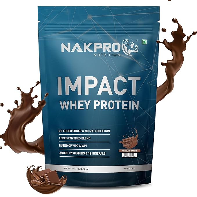 Nakpro Impact Whey Protein | 24g Protein | 4.9g BCAA | Isolate and Concentrate | Digestive Enzymes | Double Rich Chocolate