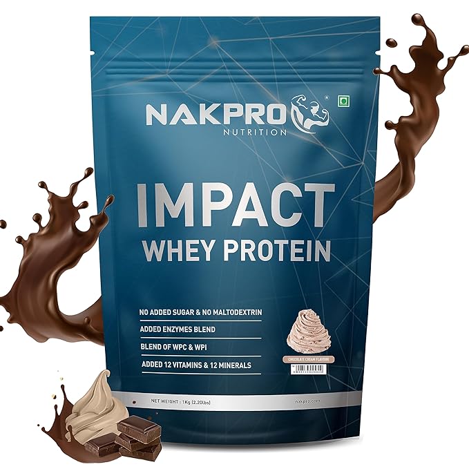 Nakpro Impact Whey Protein | 24g Protein | 4.9g BCAA | Isolate and Concentrate | Digestive Enzymes | Chocolate Cream