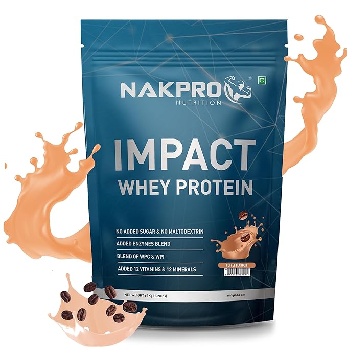 Nakpro Impact Whey Protein | 24g Protein | 4.9g BCAA | Isolate and Concentrate | Digestive Enzymes | Coffee