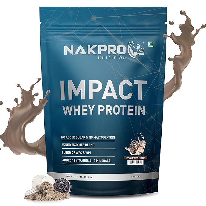 Nakpro Impact Whey Protein | 24g Protein | 4.9g BCAA | Isolate and Concentrate | Digestive Enzymes | Cookies and Cream