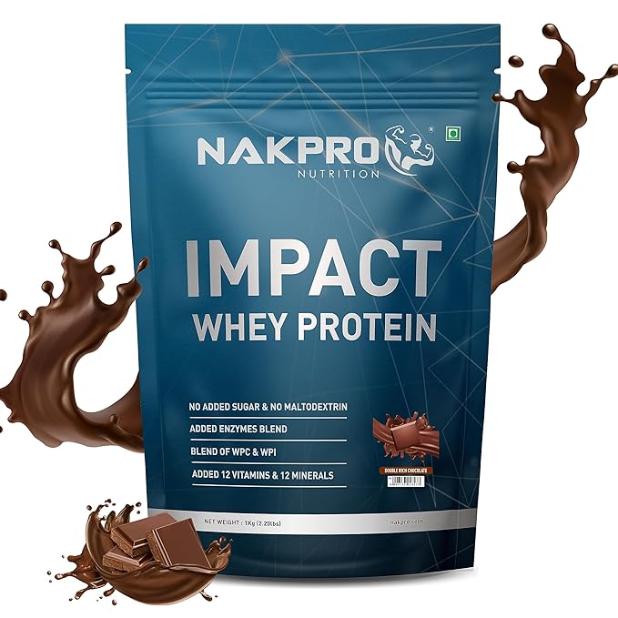 Nakpro Impact Whey Protein | 24g Protein | 4.9g BCAA | Isolate and Concentrate | Digestive Enzymes | Muscle Recovery