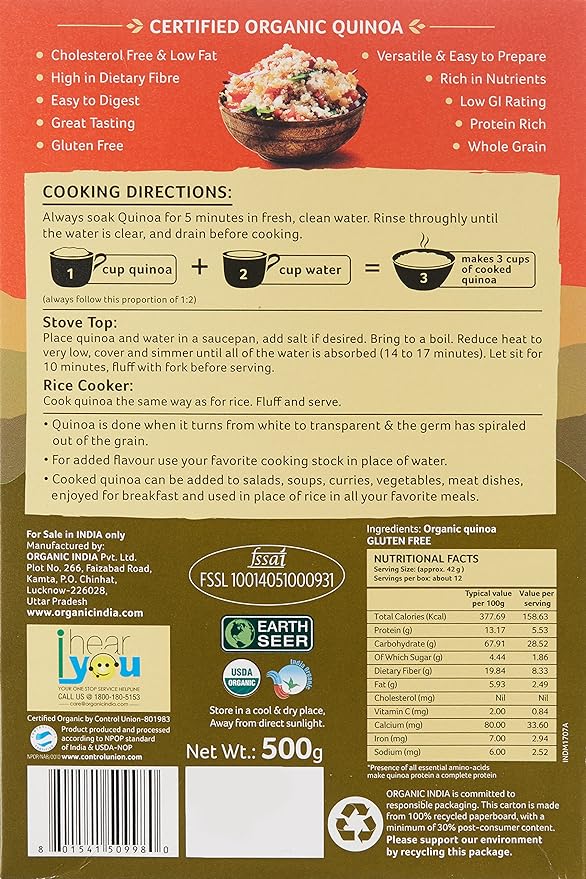 Organic India Quinoa Seeds | 100% Organic | High Protein | Gluten Free