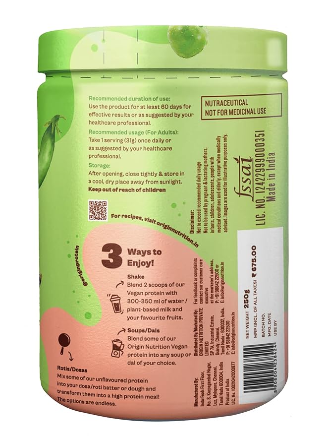 Origin Nutrition 100% Vegan Plant Protein | 25g Protein | Dairy-Free | No Added Sugar | Unflavoured