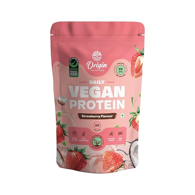 Origin Nutrition 100% Natural Vegan Plant Protein | 25g Protein | Strawberry