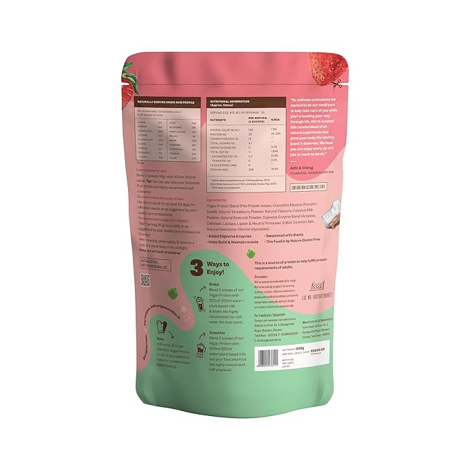Origin Nutrition 100% Natural Vegan Plant Protein | 25g Protein | Strawberry