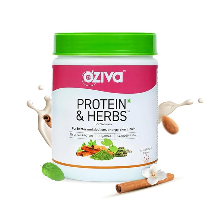 OZiva Protein and Herbs for Women | Whey Protein | Weight Management | No Sugar | Vanilla Almond