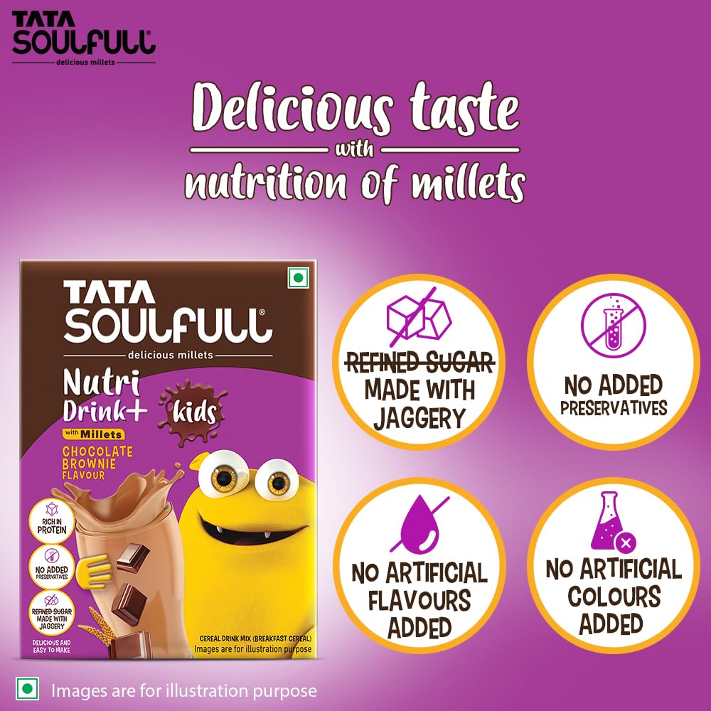 Tata SoulFull Nutri Drink | Kids | Millets and Chocolate Brownie | Probiotics | No Preservatives
