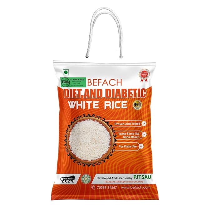 Befach 4X Diabetic Friendly Low GI Sona Masoori Rice | White Rice | Controlled Blood Sugar