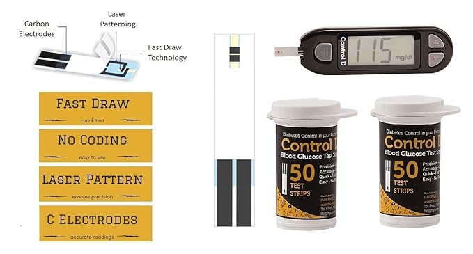 Control D Blood Glucose Test Strips | 100 Strips | Glucometer Compatible