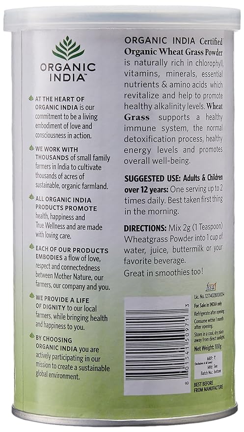 Organic India Wheatgrass Powder | Detox | Immunity and Alkalising