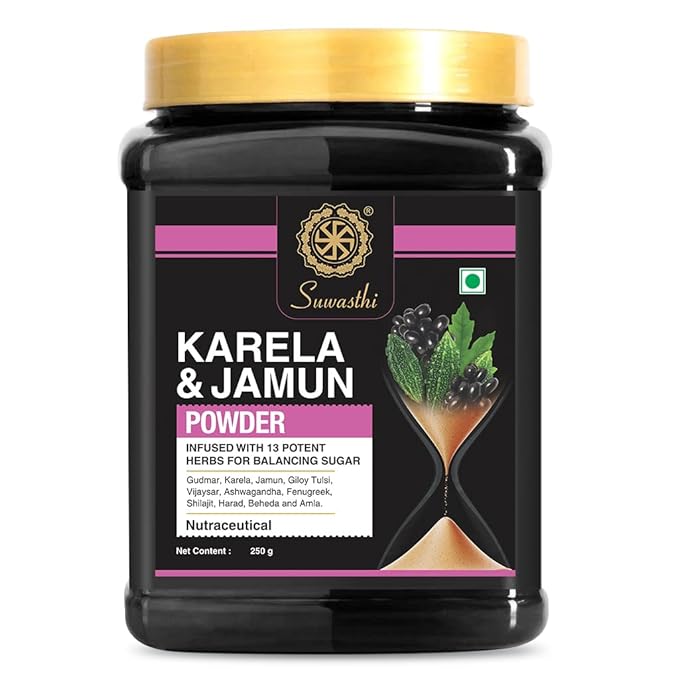 Suwasthi Karela Jamun Powder | 11 Potent Herbs | Blood Sugar Regulation | Diabetes Management