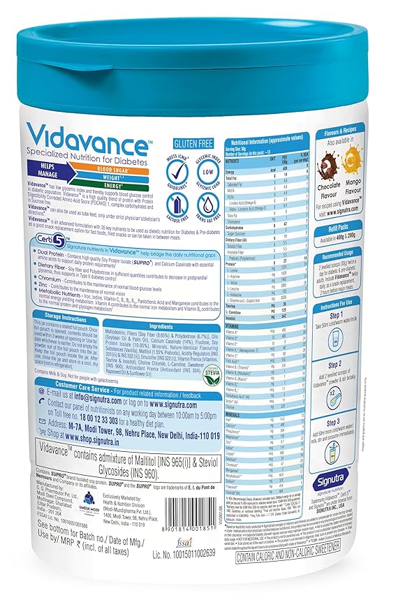 Vidavance Advanced Nutrition for Diabetes and Pre-Diabetes| Vanilla