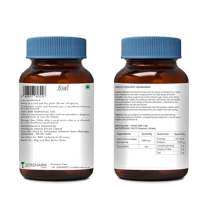 ZEROHARM Holistic Berberine | 95% Extract | Balances Sugar and Cholesterol | Metabolism Support