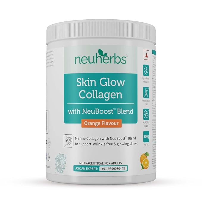 Neuherbs Skin Glow Marine Collagen Powder | Glowing and Wrinkle-Free Skin | Orange