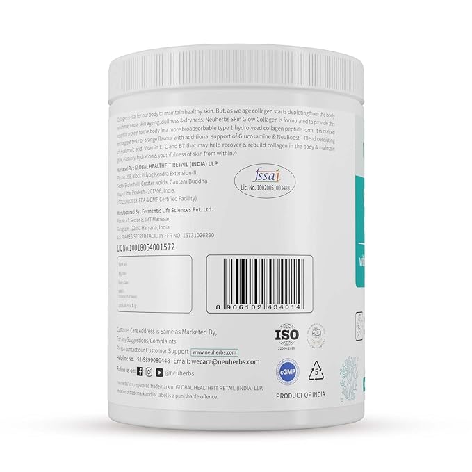 Neuherbs Skin Glow Marine Collagen Powder | Glowing and Wrinkle-Free Skin | Orange