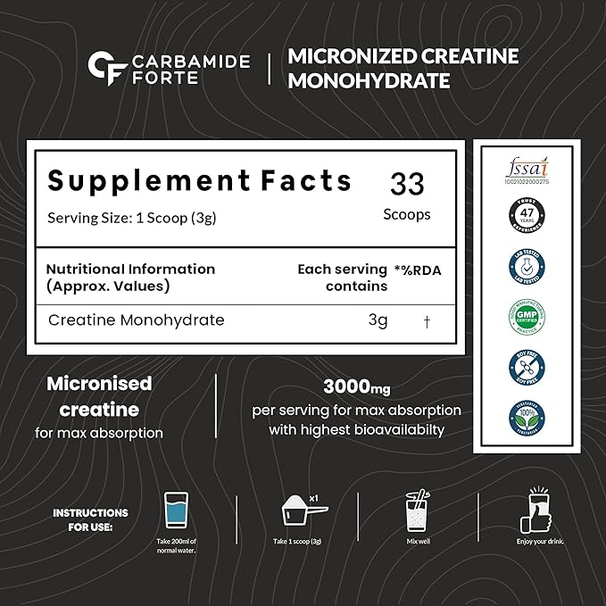 Carbamide Forte Micronised Creatine Monohydrate | Lean Muscle | Strength and Energy | Unflavoured