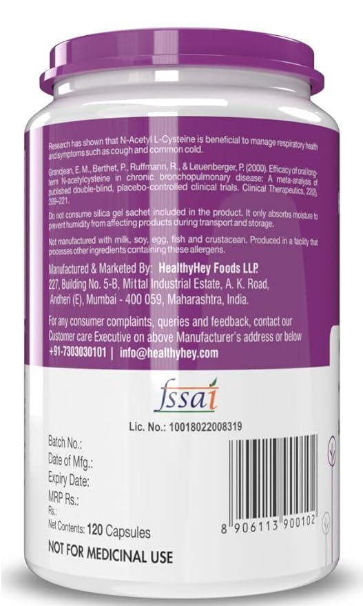 HealthyHey Nutrition N Acetyl L Cysteine (NAC) Non GMO Gluten Free