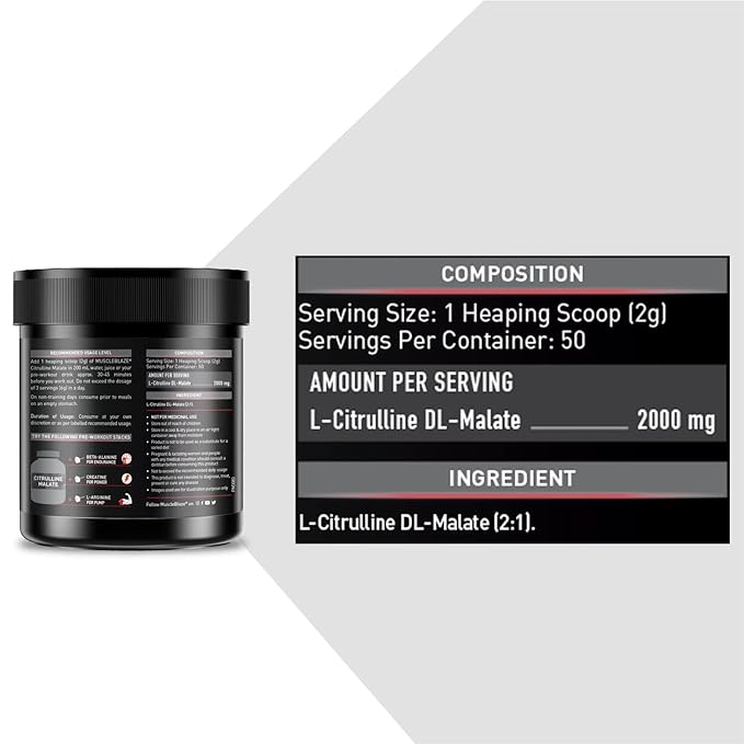 MuscleBlaze Citrulline Malate | Nitric Oxide Boost | Pre-Workout | Muscle Pump | Unflavoured