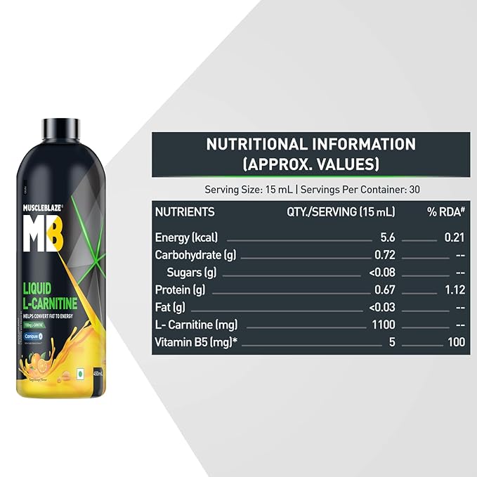 MuscleBlaze Liquid L-Carnitine | Fat to Energy Conversion | Weight Management | Tangy Orange