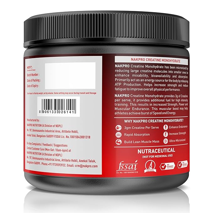 Nakpro Micronised Creatine Monohydrate | Fast Dissolving | Muscle Endurance and Recovery | Unflavoured